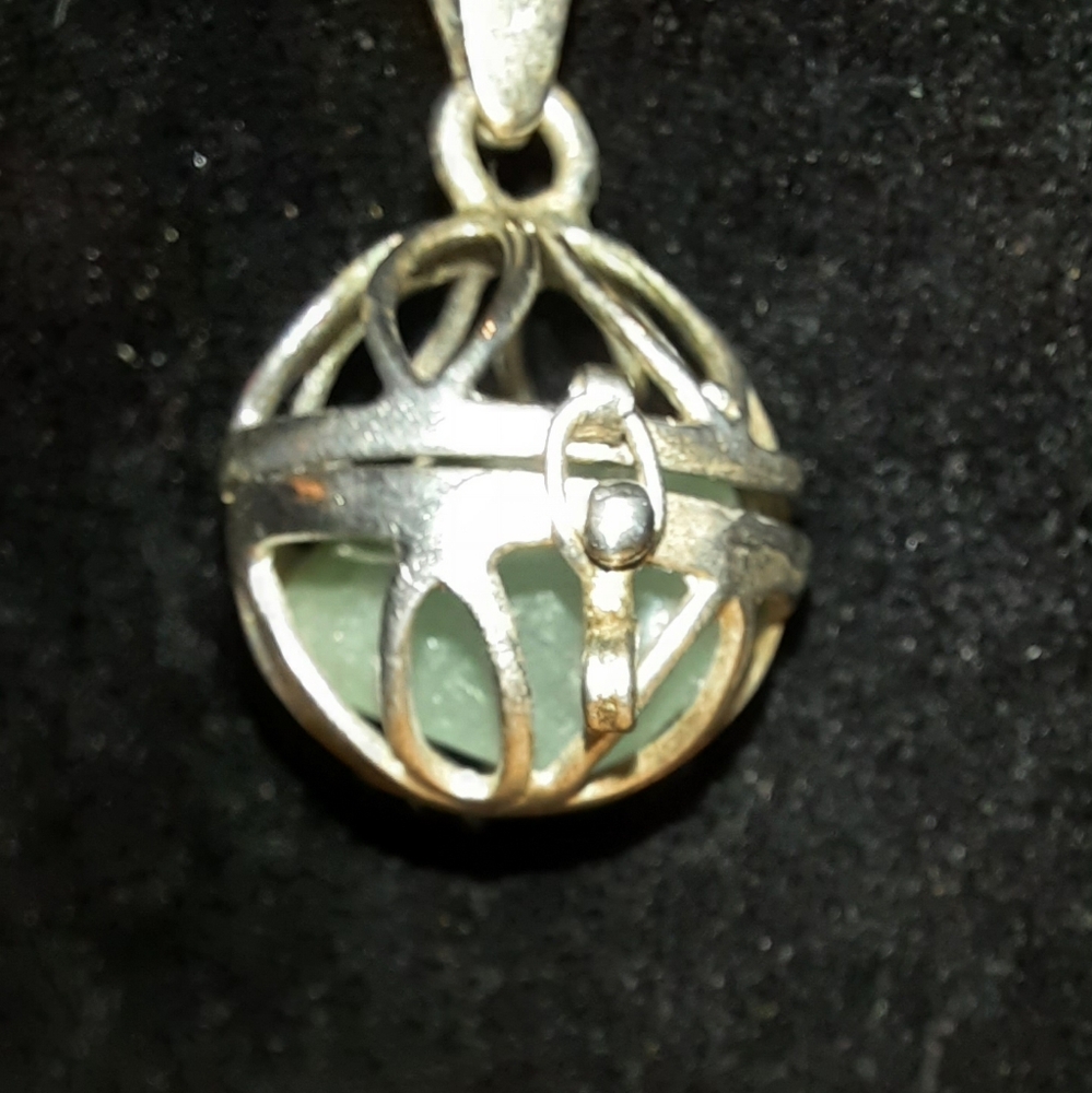 Mexico Silver cage pendant gemstone corded necklace with 925 sterling clasp - Picture 5 of 11
